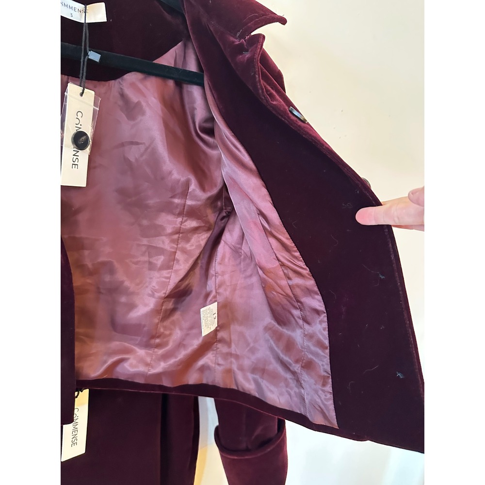 Commense Burgundy Velvet Two Piece Skirt Set Cropped Jacket Mini Skirt Small NWT - Picture 10 of 16
